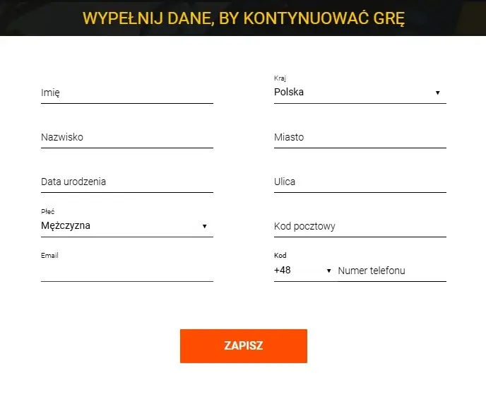 formularz rejestracyjny Spinamba Casino 4 krok